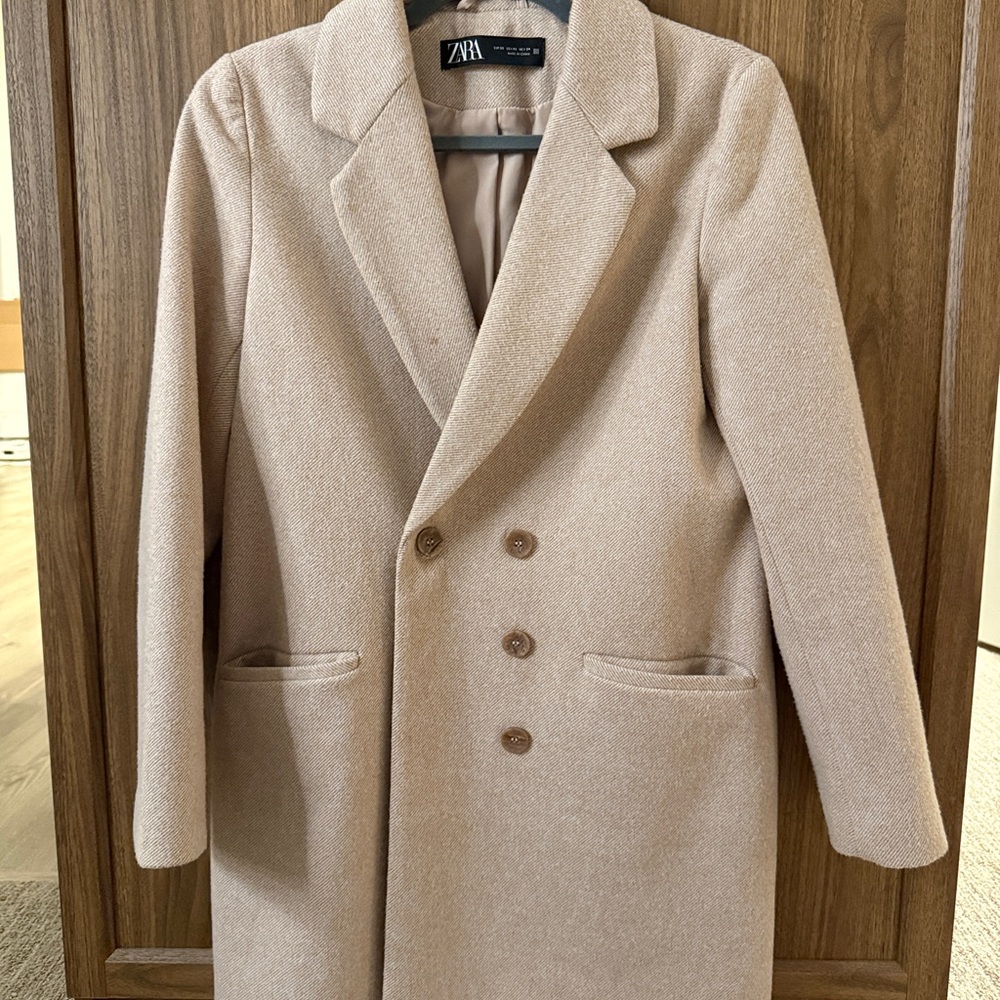Zara Men's Double-Breasted Tan Pea Coat